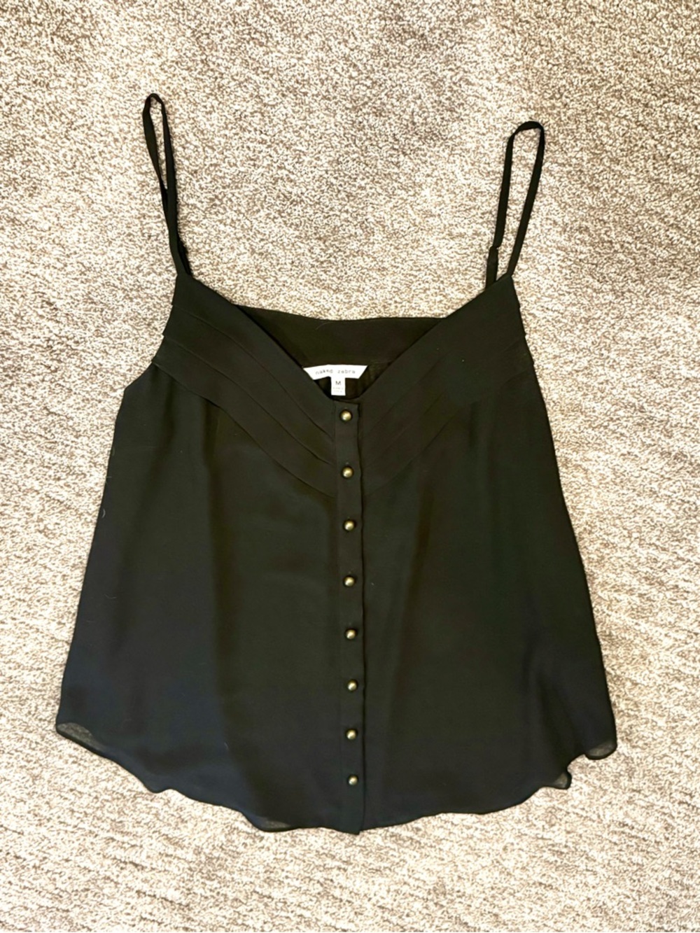 Naked Zebra Black Spaghetti Strap Button-Front Camisole